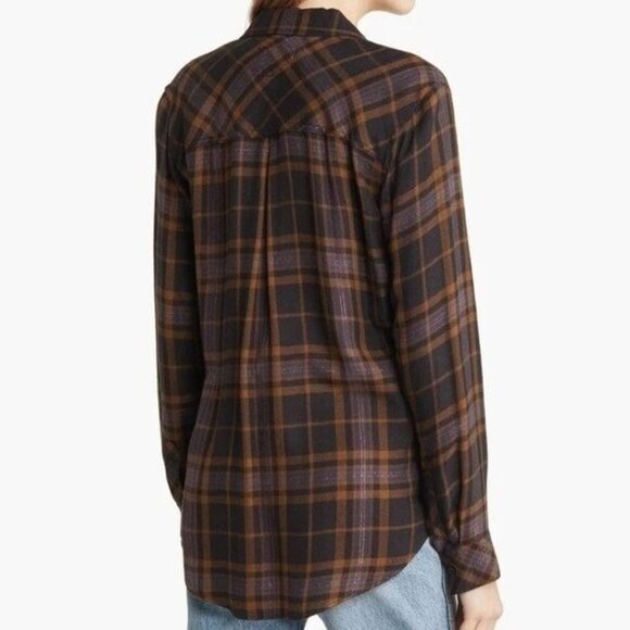 Rails Womens Medium Hunter Camel Black Lurex Plaid Shirt Metallic Button Up Top - Picture 3 of 12